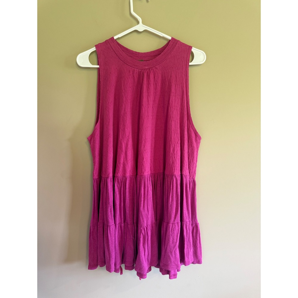 Free‎ People Magenta Pink Tiered Babydoll Tunic Top Sleeveless Open Back Small